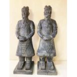 TERRACOTTA WARRIOR STYLE FIGURES, a pair, resin, 120cm x 34cm x 34cm. (2)