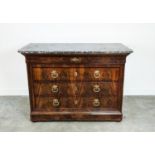 COMMODE, Louis Philippe mahogany with grey marble top above four drawers, 93cm H x 131cm x 63cm.