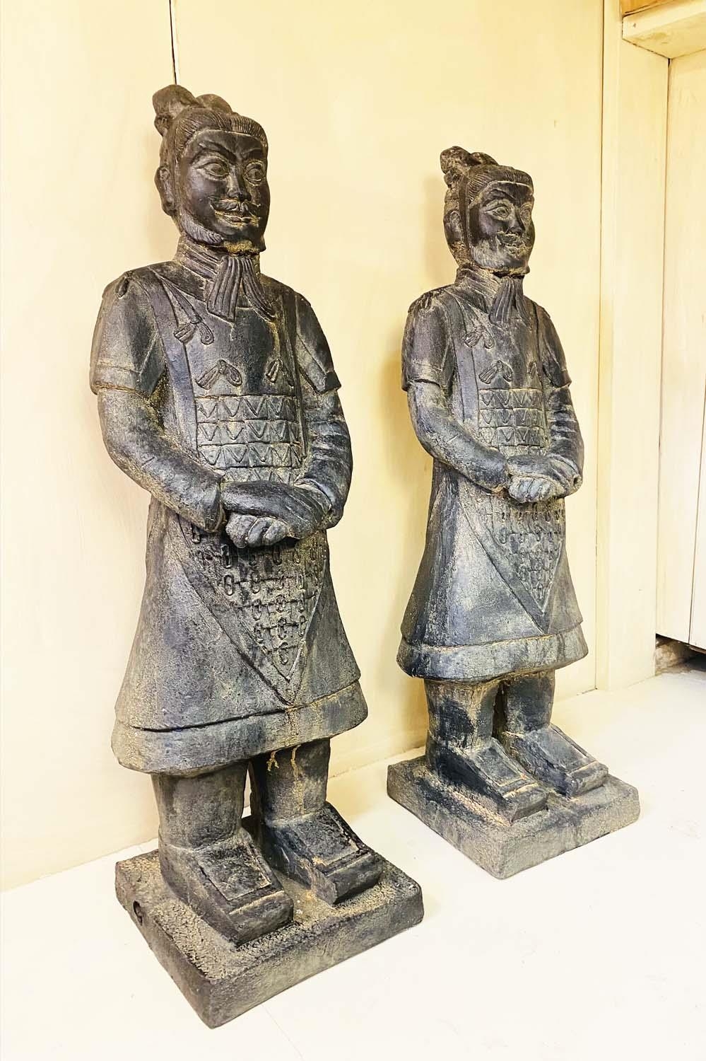 TERRACOTTA WARRIOR STYLE FIGURES, a pair, resin, 120cm x 34cm x 34cm. (2) - Image 2 of 4