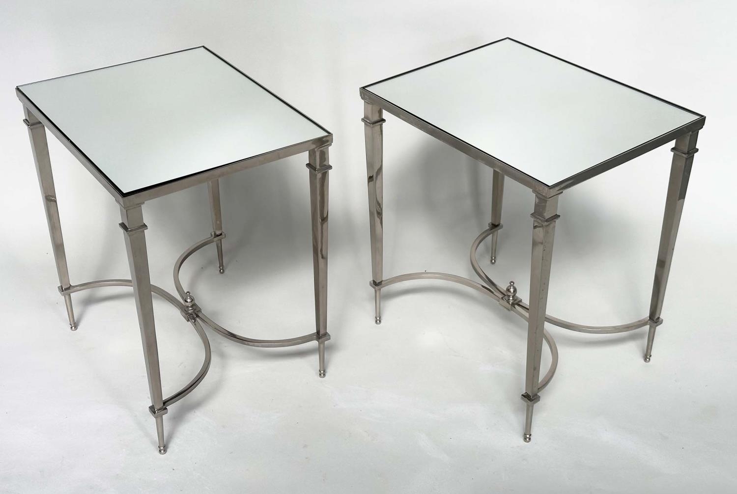 LAMP TABLES, a pair, Regency style rectangular mirror topped with tapering chromium stretchered - Image 6 of 8