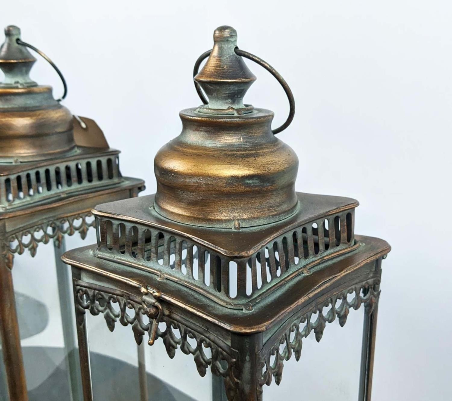 LANTERNS, a pair, in aged gilt metal finish, 55cm H. (2) - Image 4 of 6