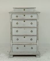 TALL CHEST, 19th century Swedish and later grey painted of six drawers, 140cm H x 92cm W x 55cm D.