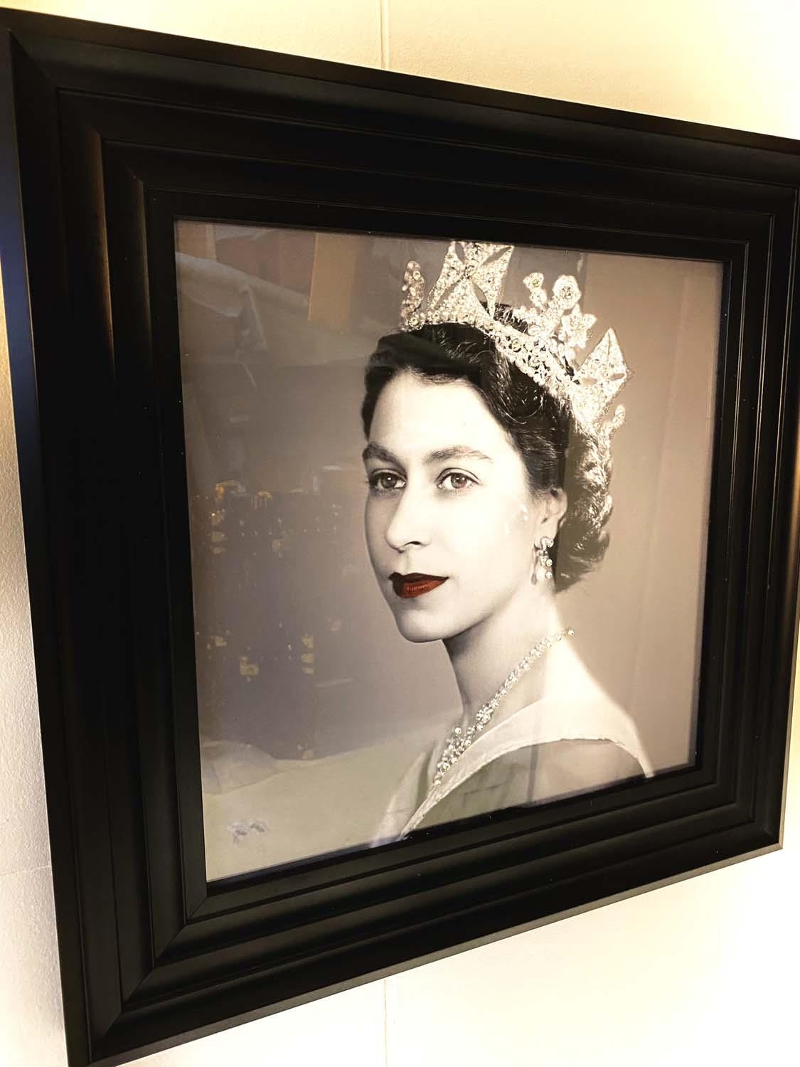 CONTEMPORARY SCHOOL PHOTO PRINT, of Elizabeth II, framed and glazed, 55cm H x 55cm. - Image 3 of 3