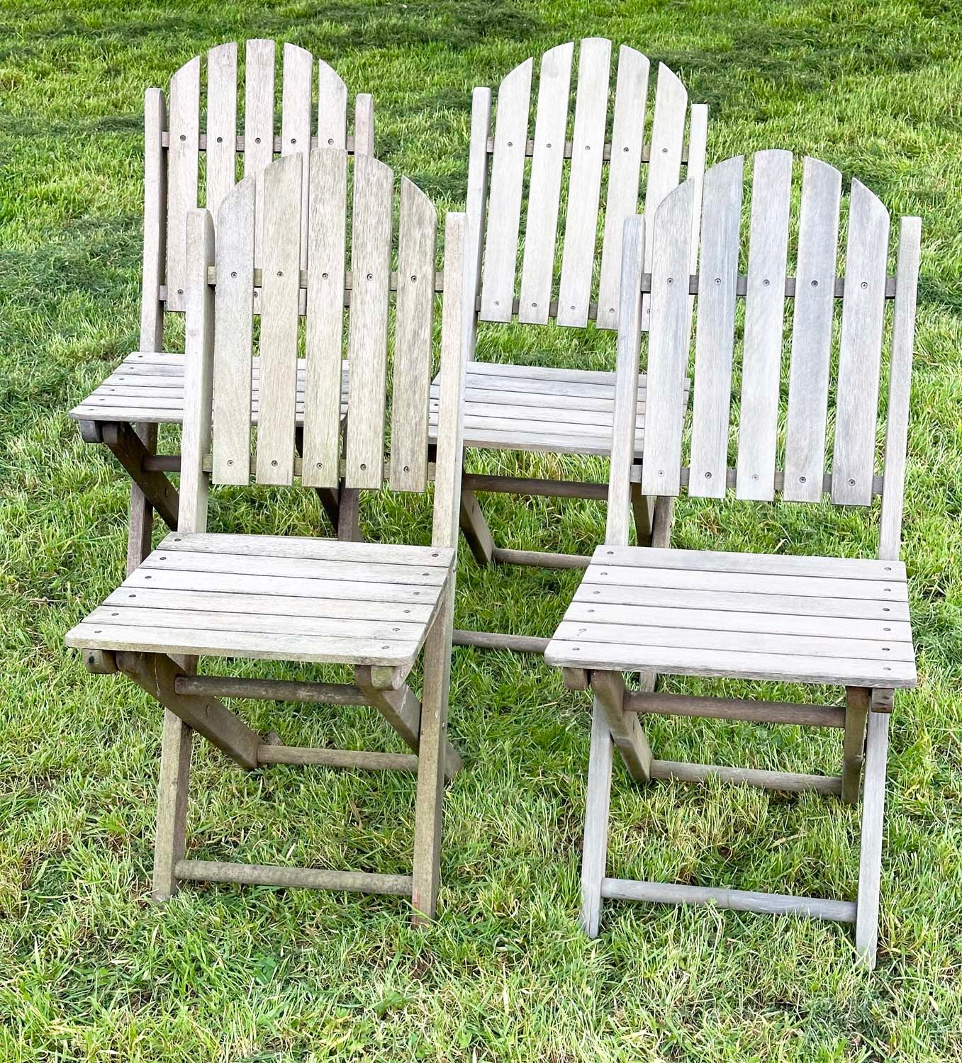 GARDEN CHAIRS, a set of four, teak slatted folding stamped JYZ since 1833. (4) - Image 8 of 8