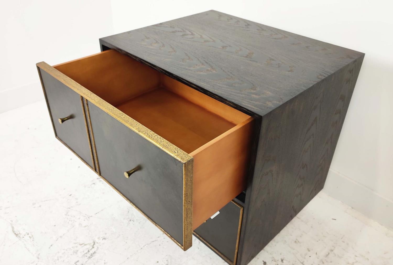 JULIAN CHICHESTER 'ALFRED' BEDSIDE TABLE, smoked oak and black velvet style drawers, 61cm W xc - Image 5 of 8