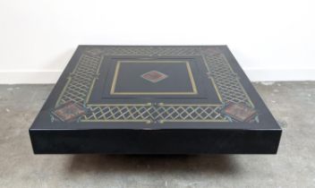 LOW TABLE, with painted motif to top, 122cm x 122cm x 39cm.