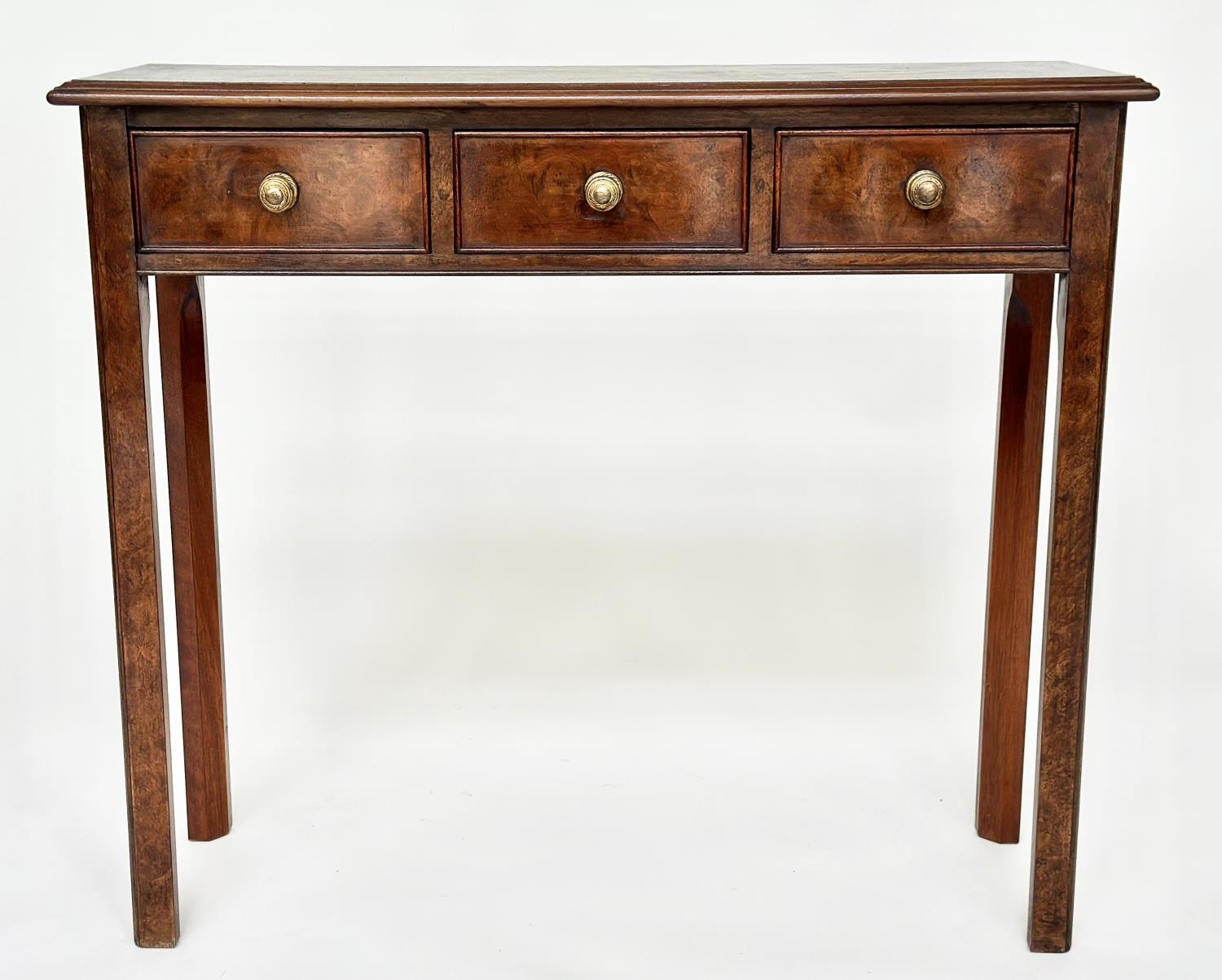 HALL TABLE, George III design burr walnut and crossbanded with three frieze drawers and tapering - Image 2 of 9