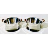 CHAMPAGNE BATHS, a pair, polished metal, with leather handles, 23cm H x 51cm x 44cm. (2)