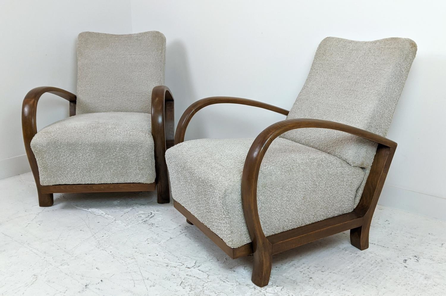 HALABALA ARMCHAIRS, a pair, mid 20th century beechwood and boucle wool upholstered, 89cm H x 66cm - Image 4 of 8