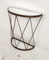 MONPAS CONSOLE TABLE, gilt metal, mirrored top, 70cm x 30cm x 80cm.