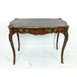 BUREAU PLAT, circa 1880, Louis XV style, French parquetry with ormolu mounts single long drawer