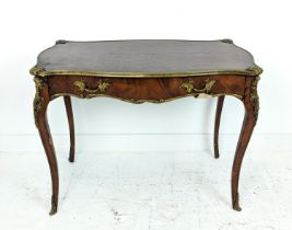 BUREAU PLAT, circa 1880, Louis XV style, French parquetry with ormolu mounts single long drawer