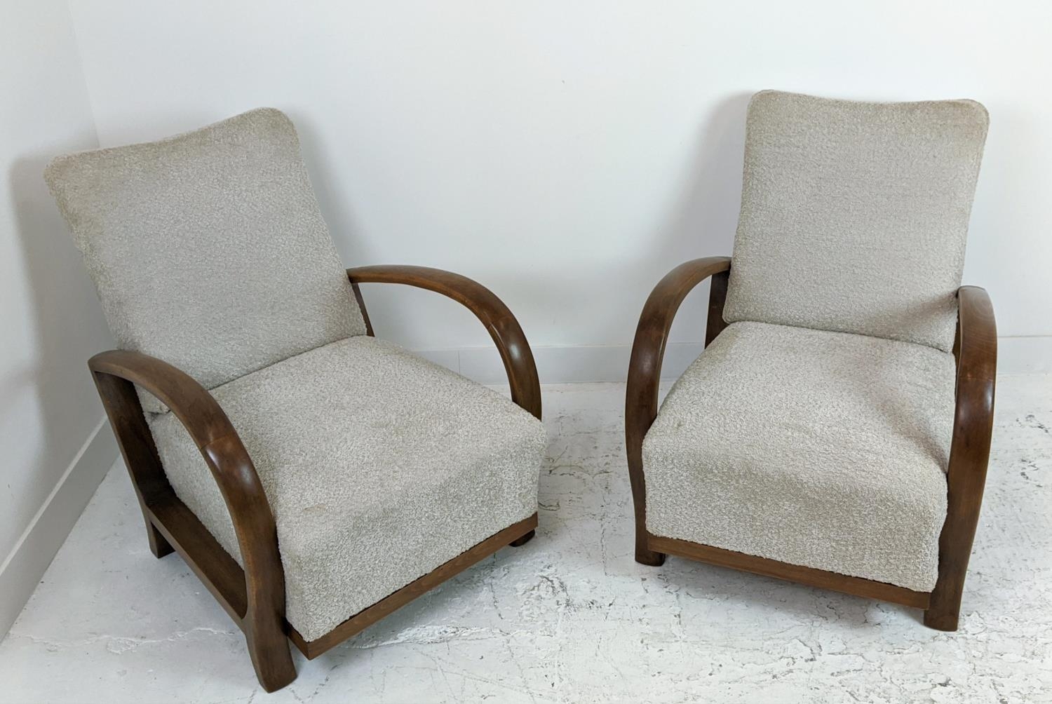 HALABALA ARMCHAIRS, a pair, mid 20th century beechwood and boucle wool upholstered, 89cm H x 66cm - Image 2 of 8