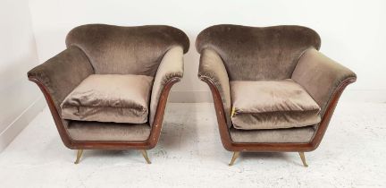 ARMCHAIRS, a pair, vintage 20th century Italian, velvet upholstery, 100cm W approx. (2)