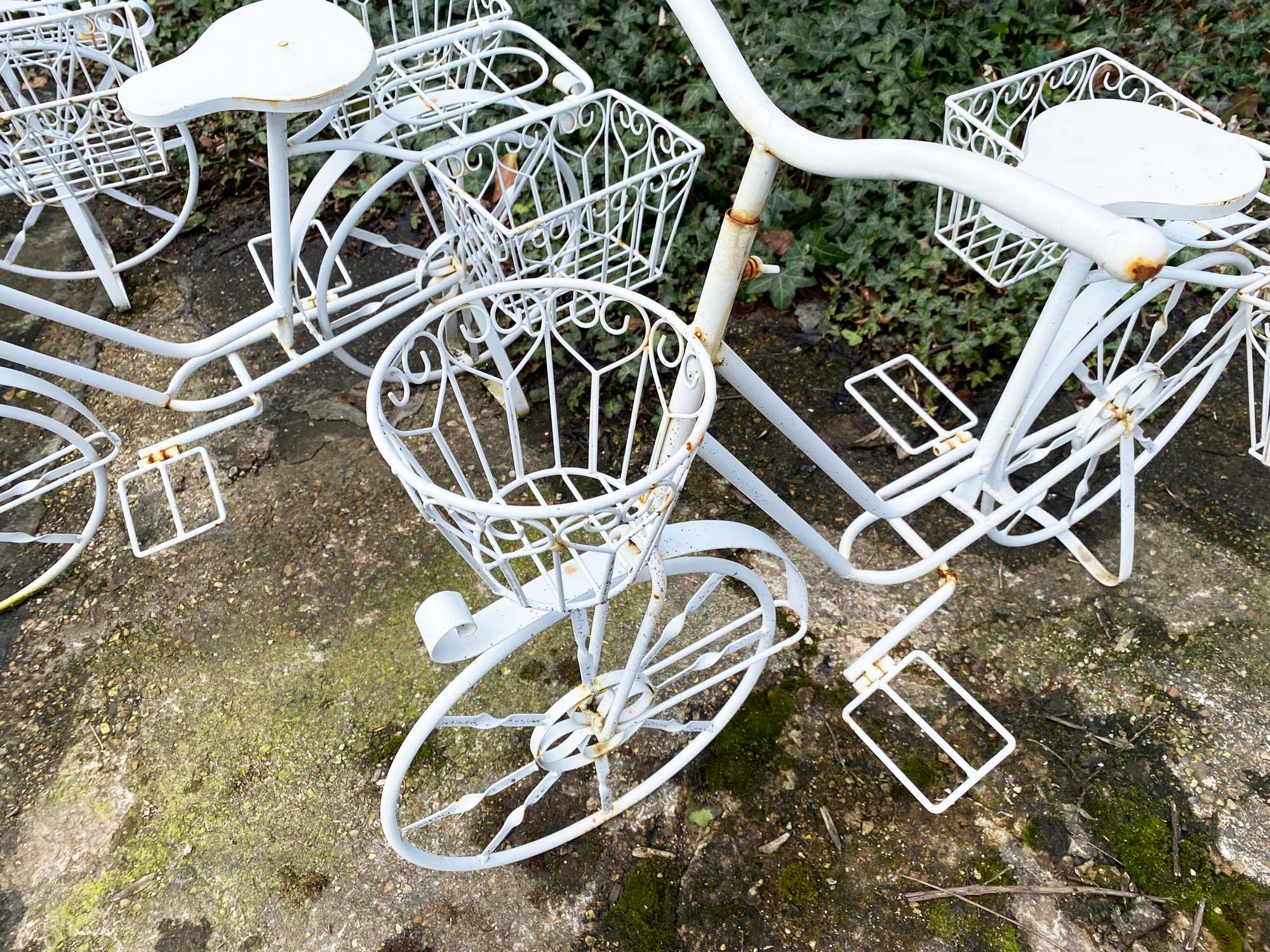 BICYCLE PLANTERS, a set of four, white painted metal, 63cm H x 88cm x 44cm. (4) - Image 5 of 5