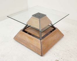 LOW TABLE, Bespoke Pyramid design glass top, 80cm x 80cm x 51cm.