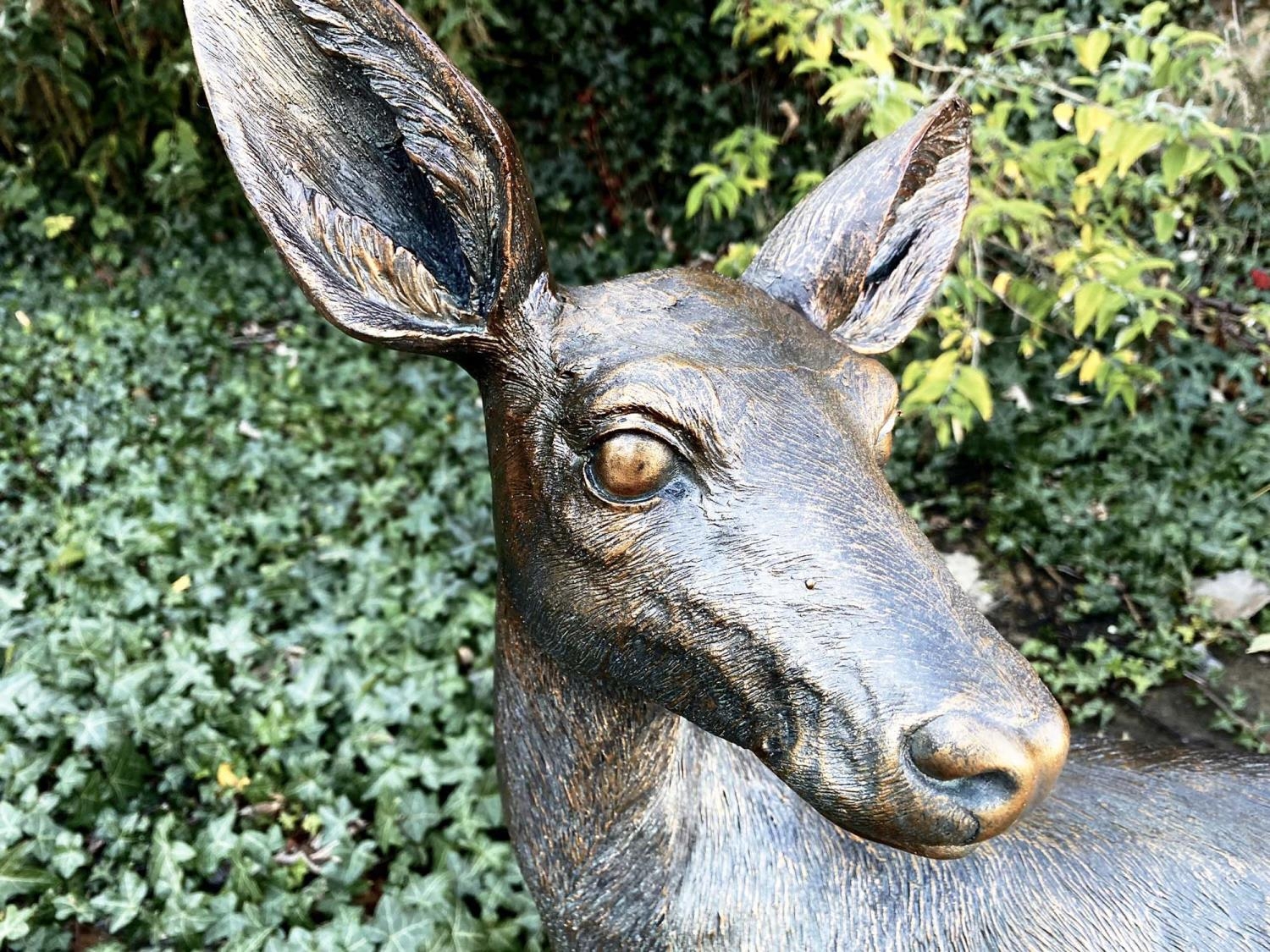 GARDEN DOE STATUE, resin, in a bronze finish, 90cm H x 80cm x 35cm. - Image 2 of 2