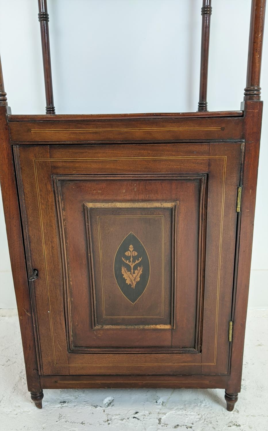 WHATNOT, Late Victorian mahogany with inlaid detail and single door, 156cm H x 40cm D x 40cm W. - Image 2 of 8