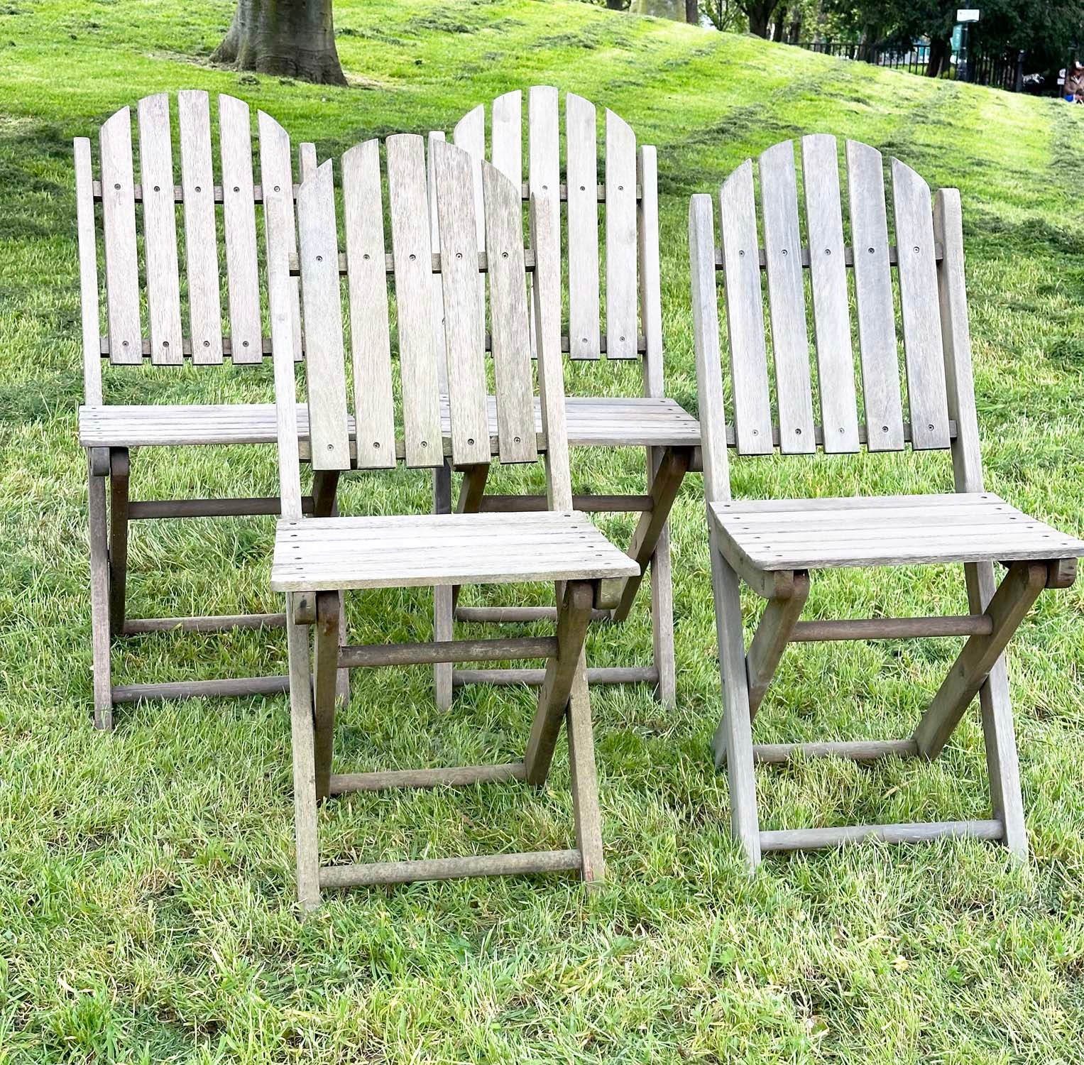 GARDEN CHAIRS, a set of four, teak slatted folding stamped JYZ since 1833. (4) - Image 6 of 8