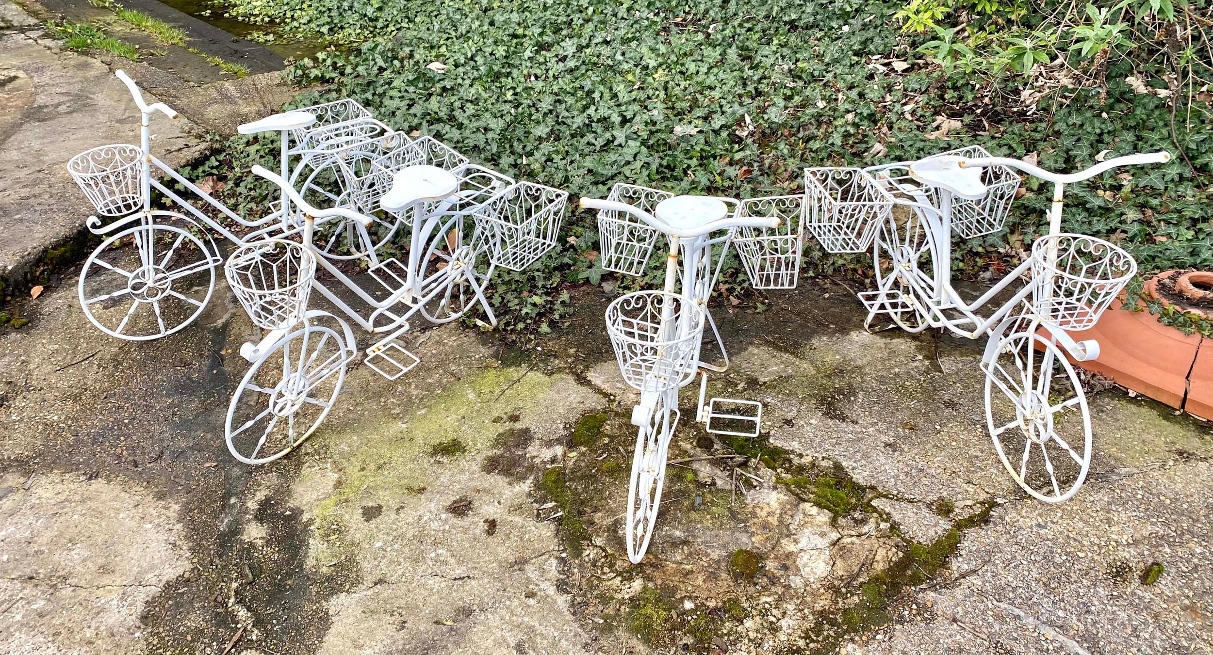 BICYCLE PLANTERS, a set of four, white painted metal, 63cm H x 88cm x 44cm. (4) - Image 2 of 5