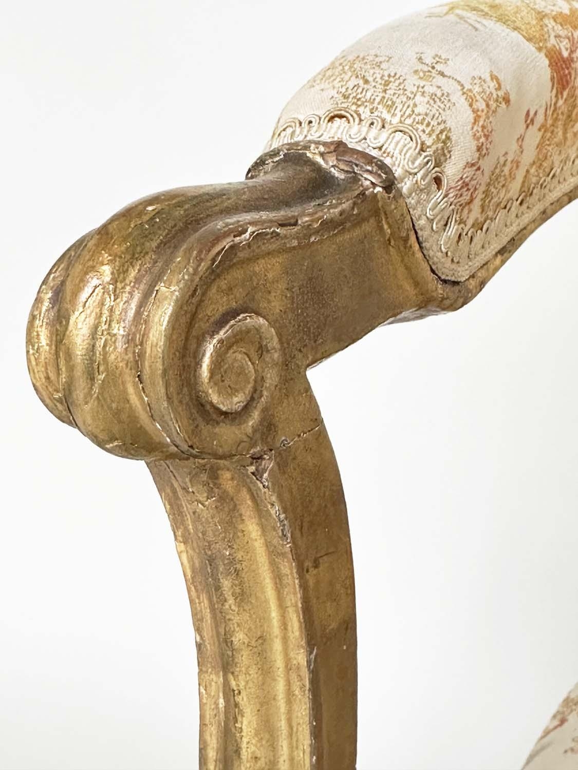 FAUTEUILS, a pair, 19th century giltwood each with down swept arms and carved fluted supports, - Image 7 of 11