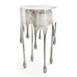 SIDE TABLE, silvered metal dripping design, 63cm H x 37cm x 37cm.