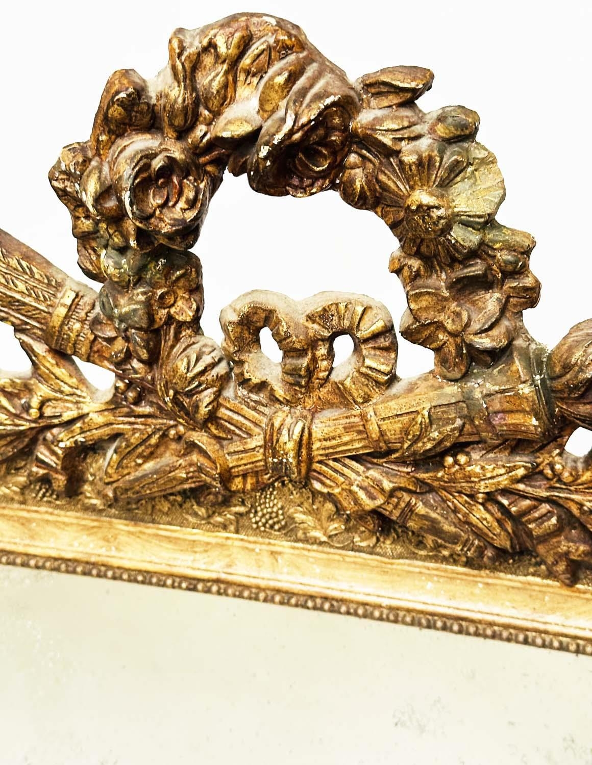 WALL MIRROR, 19th century French giltwood and gesso moulded, rectangular beaded frame, early/ - Image 3 of 7