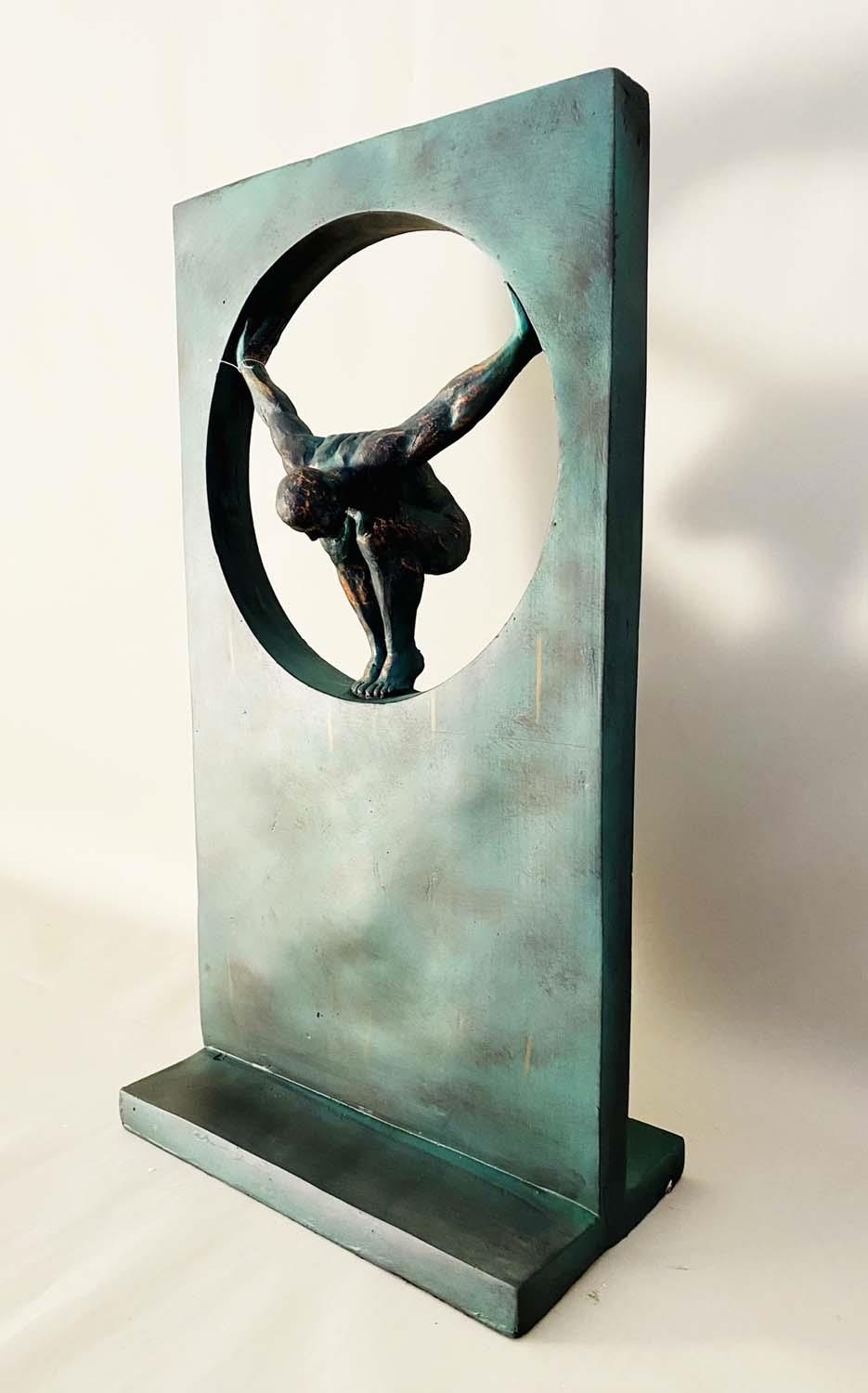 CONTEMPORARY SCHOOL SCULPTURE, with central cut out and diver in pose, 81cm H x 44cm W x 25cm D - Image 4 of 5