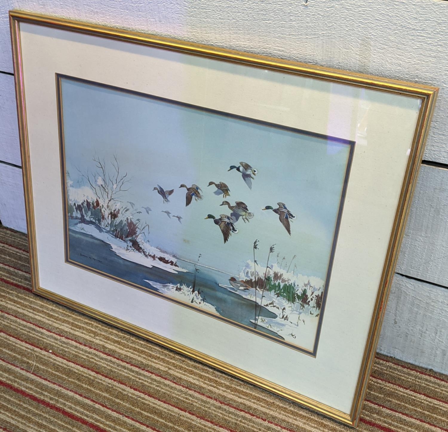 ROBERT MILLIKEN (British 1920-2014), 'Ducks over a lake', watercolour, 36cm x 50cm, framed. - Image 2 of 5