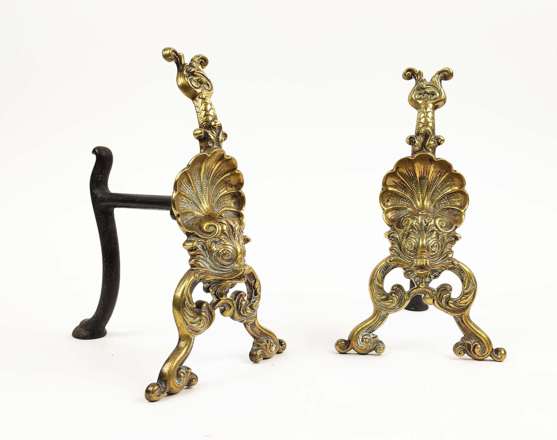 A PAIR OF VICTORIAN BRASS FIRE DOGS, made by William Tonks and Sons, circa 1880, 27cm H x 22cm D. - Image 2 of 8