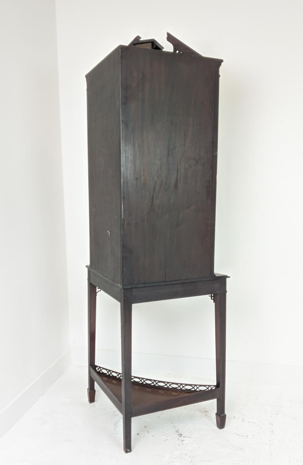 GLAZED CORNER CABINET ON STAND, Edwardian mahogany in Chippendale style with door and carved - Image 9 of 9