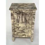 SIDE CABINET, French style decoupage toile de jouy print with single door, 50cm x 40cm x 80cm H.