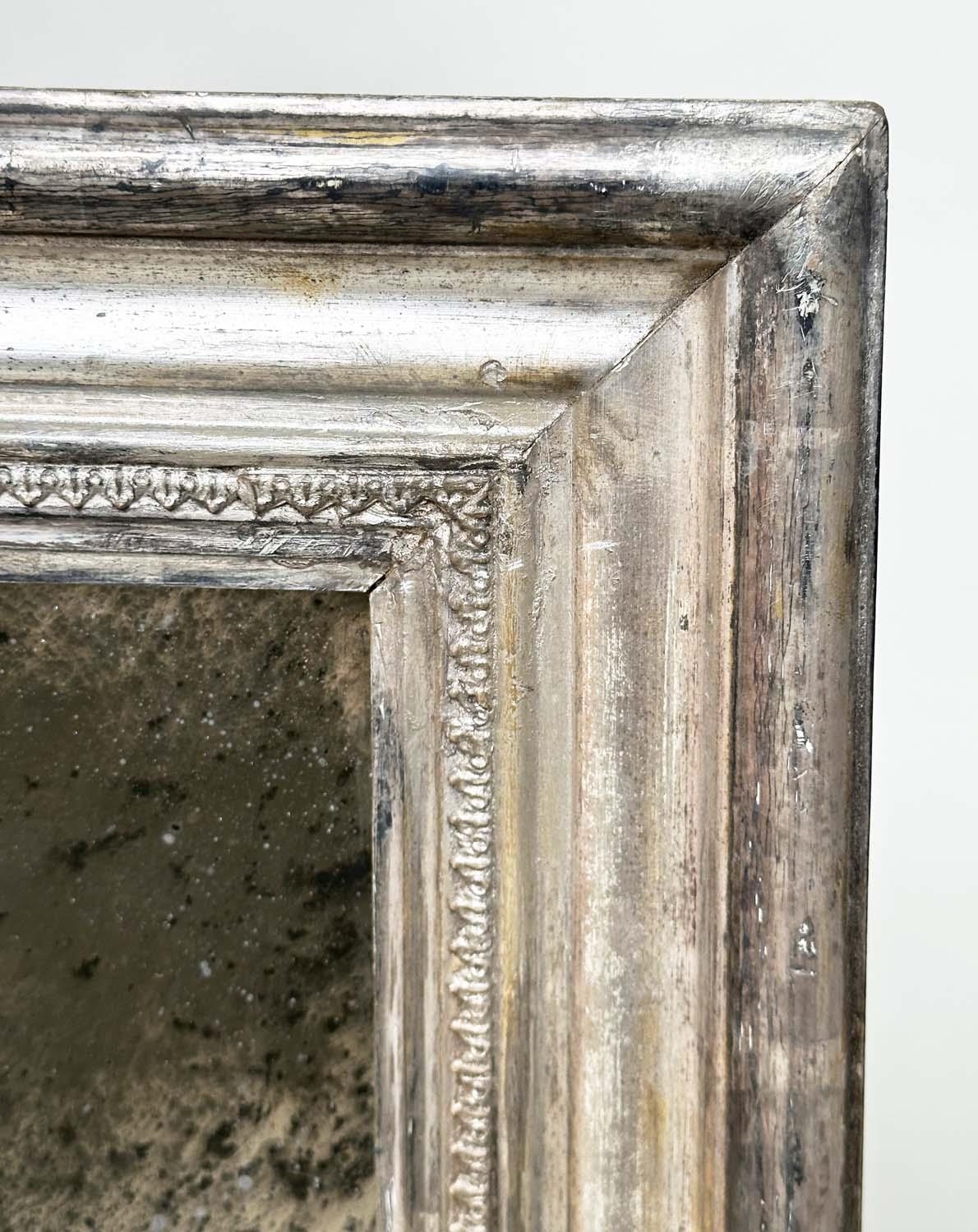 WALL MIRROR, 19th century Italian silvered wood with rectangular beaded frame and distressed - Image 2 of 8