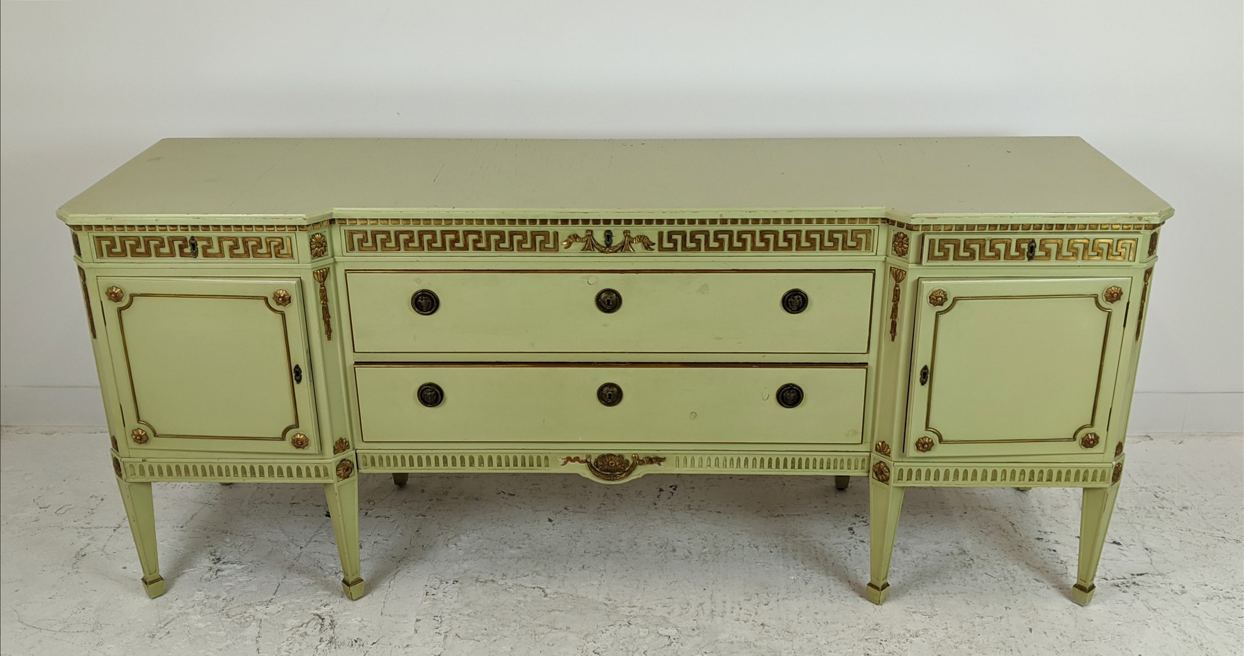 SIDEBOARD, neo classical style green painted and gilt, heightened with five drawers and two doors, - Image 2 of 14