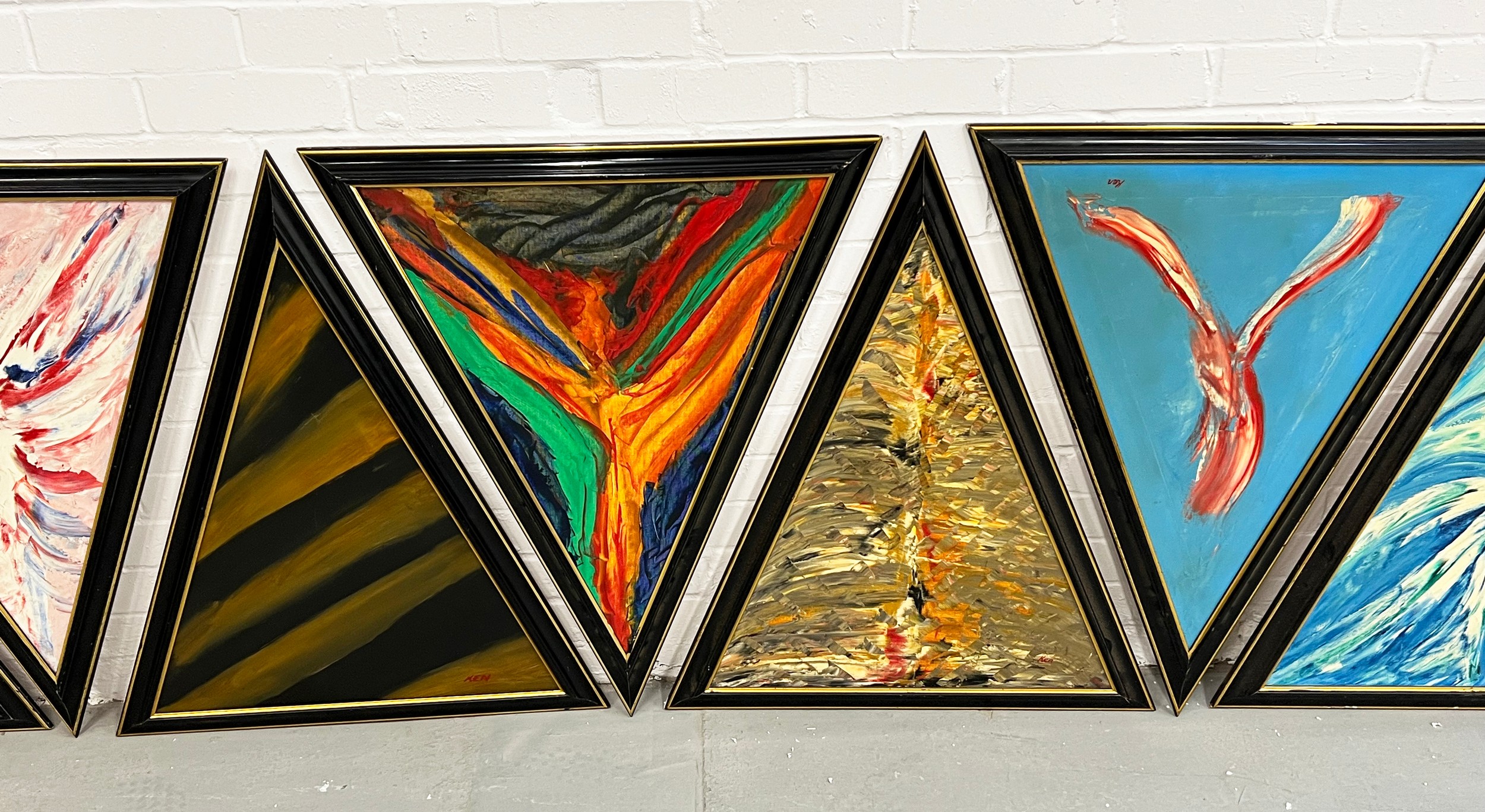 20TH CENTURY BRITISH SCHOOL, 'Abstracts', a set of 12, in ebonised frames, each 81cm x 68cm. (12) - Image 4 of 5