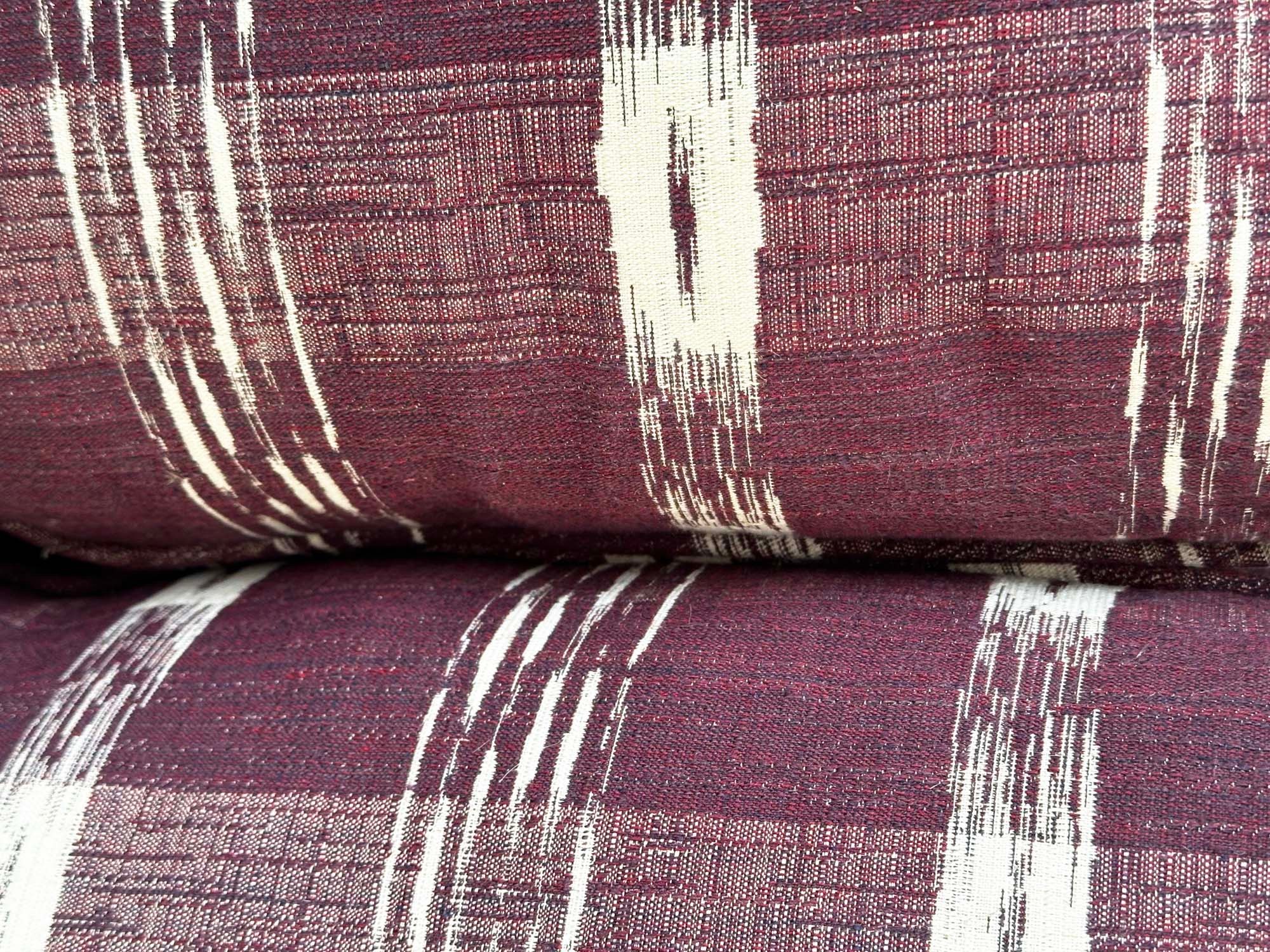 SOFA, Swedish check purple/white upholstery with scroll arms, 203cm W. - Image 4 of 9