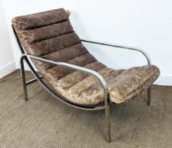 HALO LOUNGE CHAIR, in tan leather on chrome base, 62cm W x 80cm H x 118cm D.