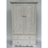 ARMOIRE, French style traditionally grey painted with two panelled doors enclosing hanging space