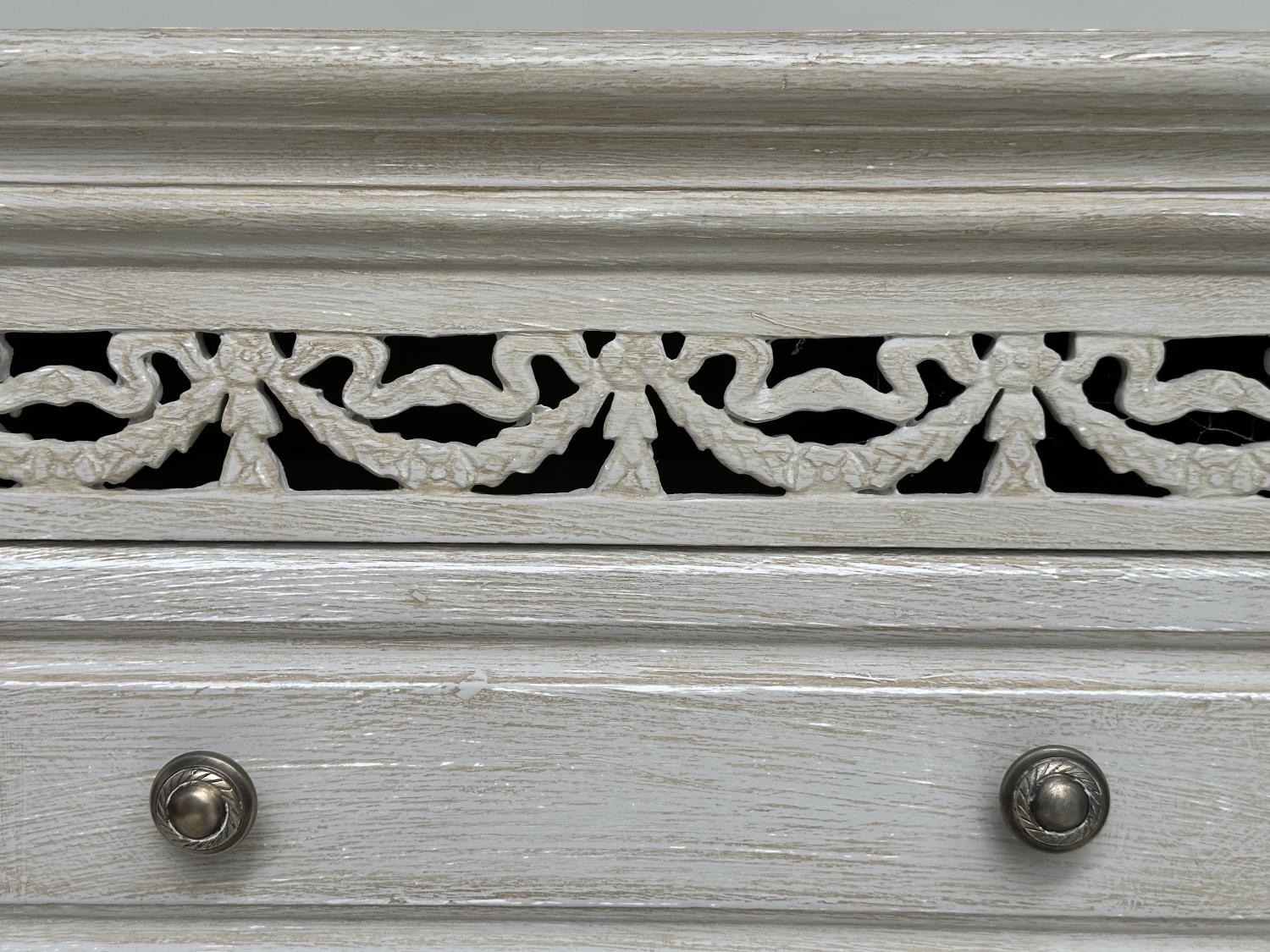 TALL CHEST, French style traditionally grey painted with pierced frieze and five drawers, 100cm H - Image 4 of 7