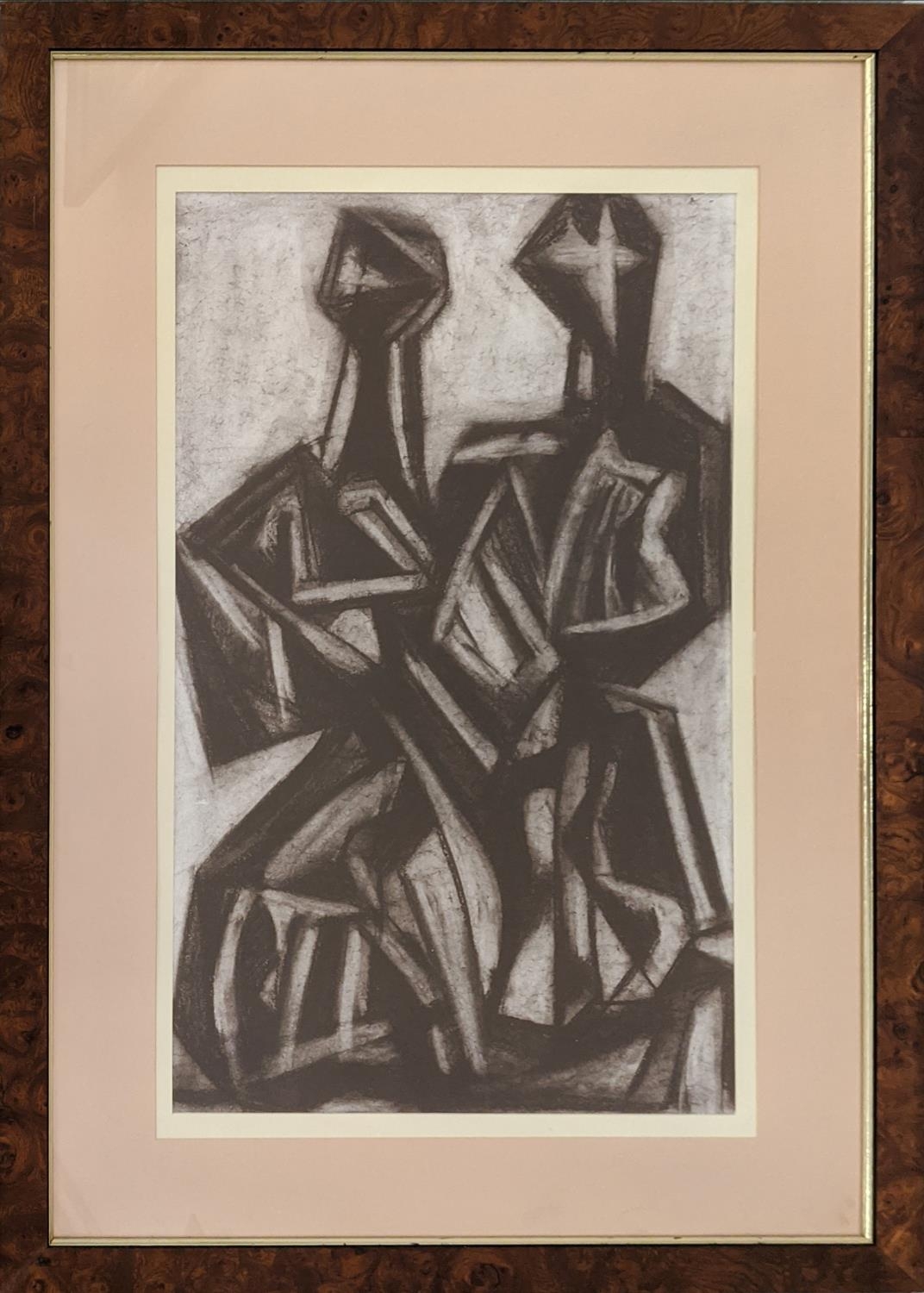 VITALITY FEDEROV, 'Two figures', charcoal/pastel, 59cm x 35cm, framed.