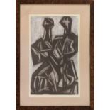 VITALITY FEDEROV, 'Two figures', charcoal/pastel, 59cm x 35cm, framed.