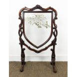 FIRESCREEN, Victorian rosewood with painted shield shaped glass panel, 110cm H x 66cm.