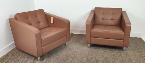 DAVIDSON HIGHLY ARMCHAIRS, a pair, 50.5cm W, tan leather. (2)