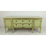 SIDEBOARD, neo classical style green painted and gilt, heightened with five drawers and two doors,