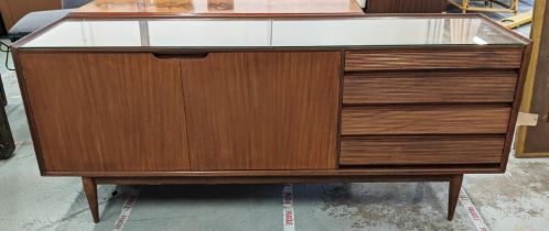 SIDEBOARD, vintage mid century, with later glass to top, 190.5cm x 48cm x 81.5cm.