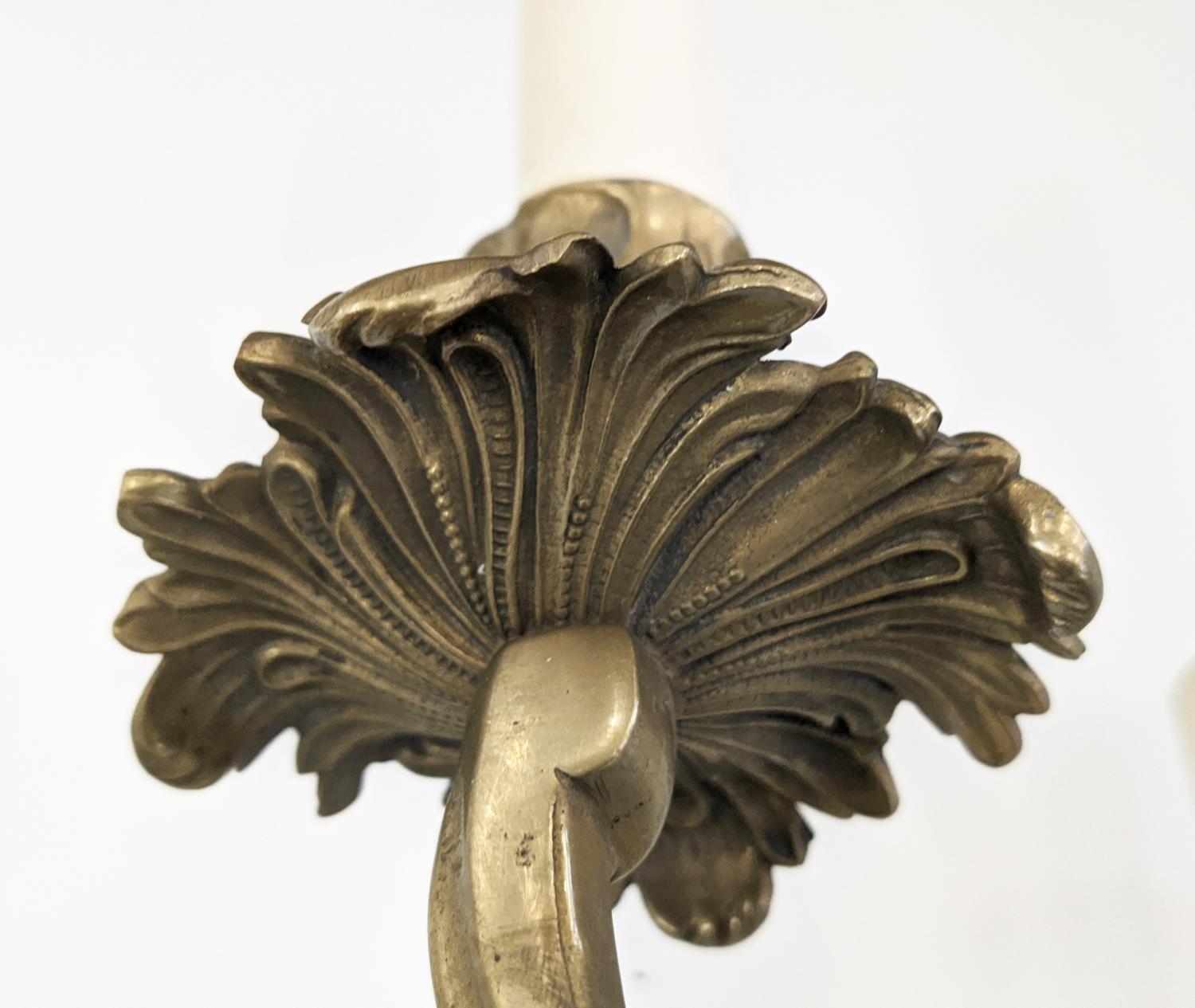 WALL LIGHTS, four rococo style brass, 50cm H. (4) - Image 4 of 6