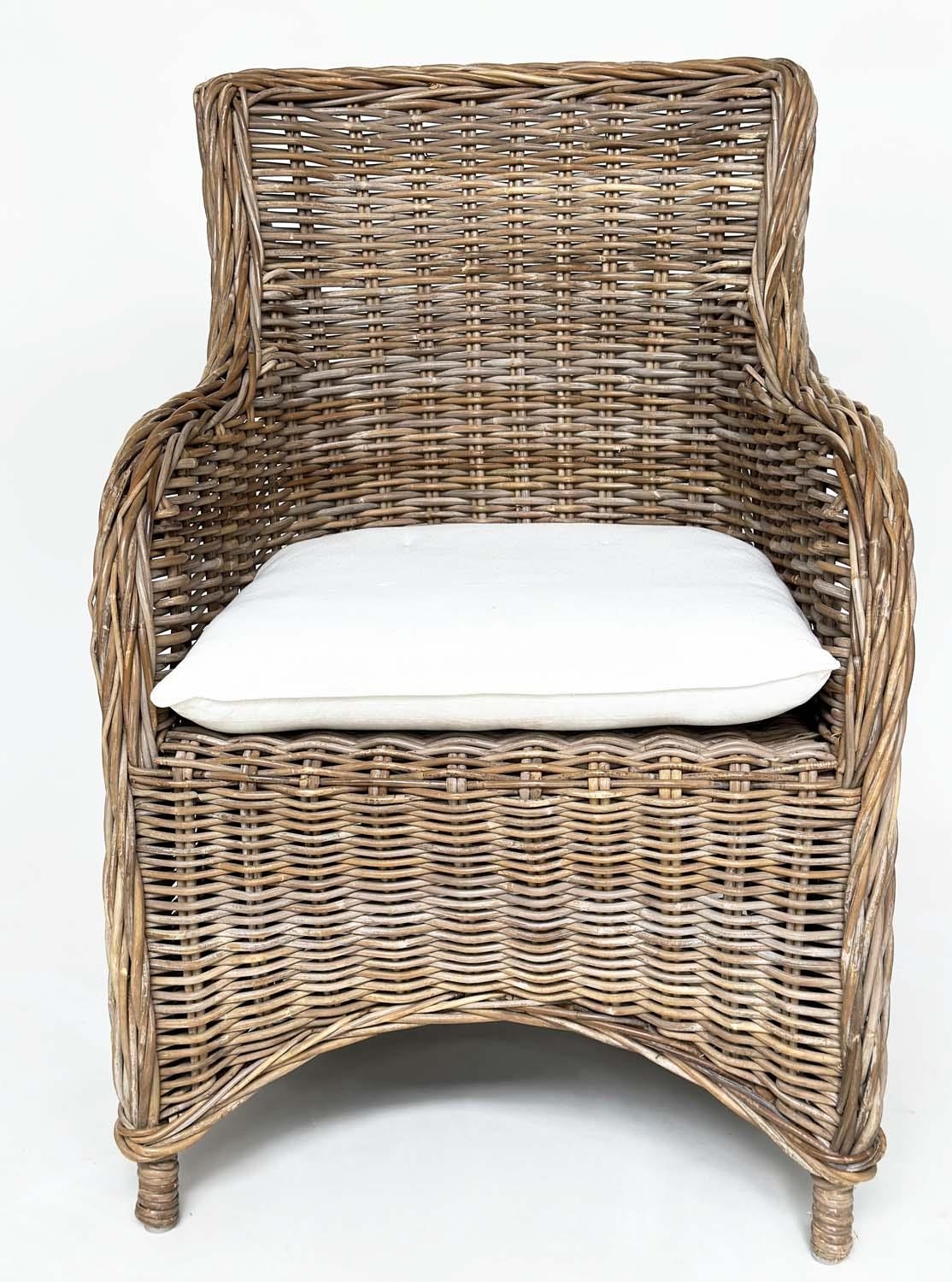 ORANGERY ARMCHAIRS, a pair, rattan framed and woven with cushion seats. (2) - Image 5 of 15