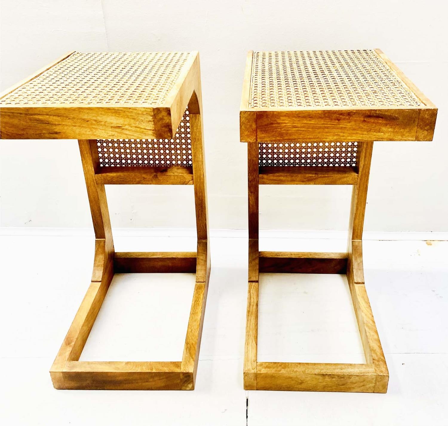 SIDE TABLES, a pair, 1970's Danish style, in wood and rattan, 60cm H x 30cm x 40cm. (2) - Image 2 of 5