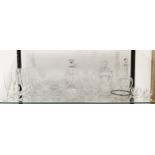 QUANTITY OF ENGRAVED GLASSWARE, including eight champagne flutes, decanter vodka glass set, eight