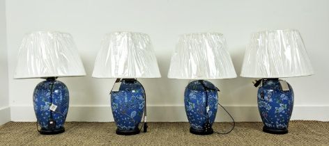 CHINOISERIE TABLE LAMPS, a set of four, with shades, 62cm H. (4)